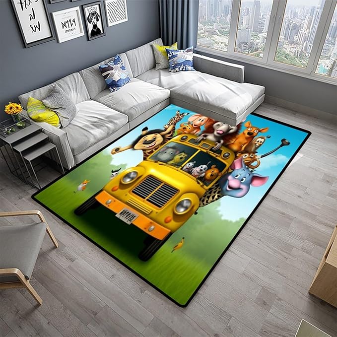 Rug, The Animals in The Car Pattern Printing Anti-Slip Backing Area Rugs Stain - Image 2