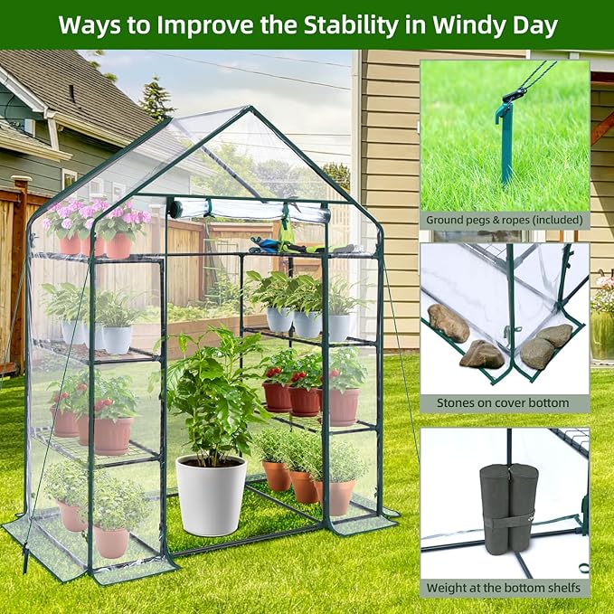 Ohuhu Small Greenhouse for Outdoors: 4 Tiers 6 Shelves Walk-in Indoor Green - Image 4
