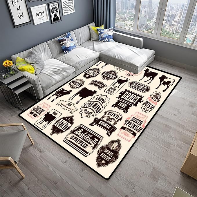 Runner - Farm Label Floral Printing Foldable Area Rugs Fade Resistant, Flame - Image 2