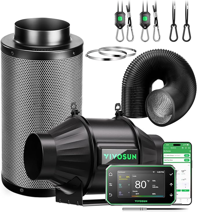 VIVOSUN Smart Air Filtration PRO T4 Kit 4", AeroZesh T4 Inline Duct Fan by VIVOSUN
