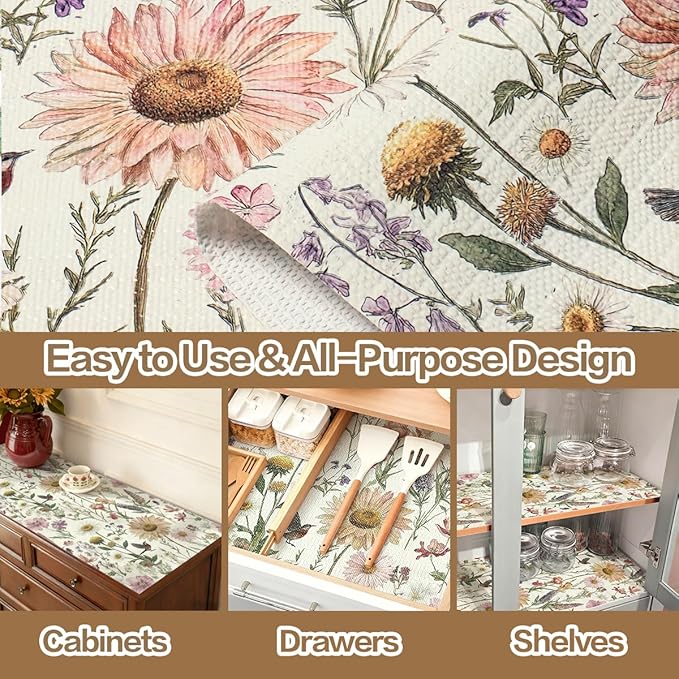 Floral Drawer and Shelf Liner for Kitchen Cabinets Non-Adhesive Drawer Liner - Image 3