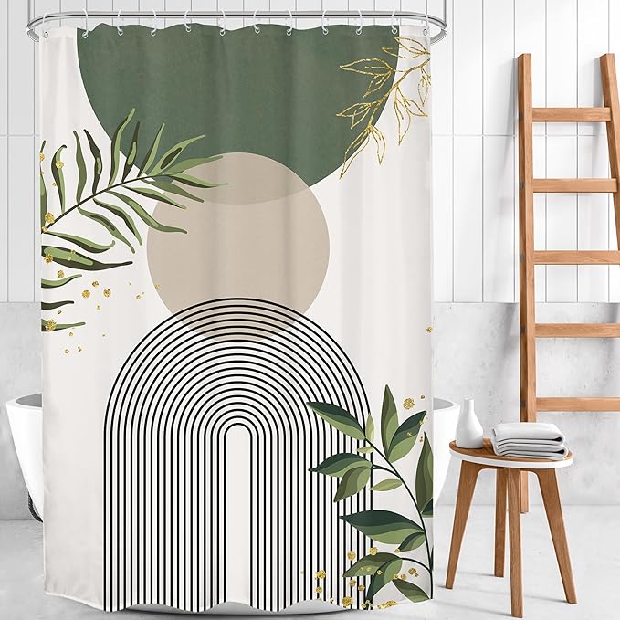 Small Stall Green Boho Shower Curtain 54Wx78H Rv Modern Bohemian Abstract Sage - Image 2