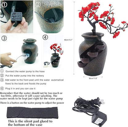 16" Flower Ornament Vase Decorative Bonsai Mini Tabletop Waterfall Fountain - Image 6