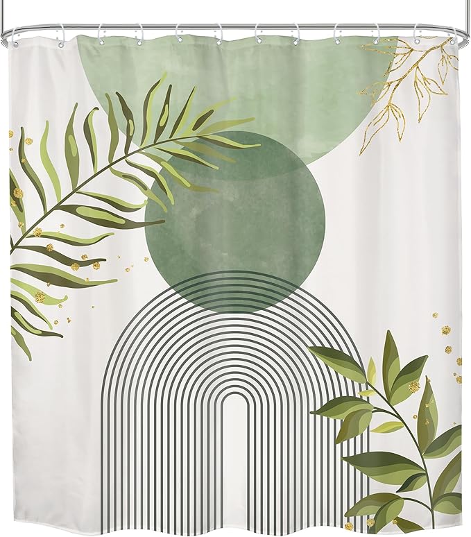 Sage Green Boho Shower Curtain 72Wx78H Modern Bohemian Abstract Leaves Olive - Image 7
