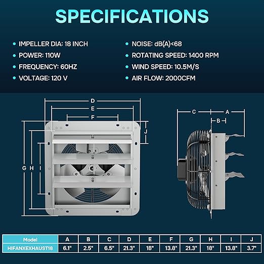 Simple Deluxe 18 Inch Wall Mounted Shutter Exhaust Fan - Image 4