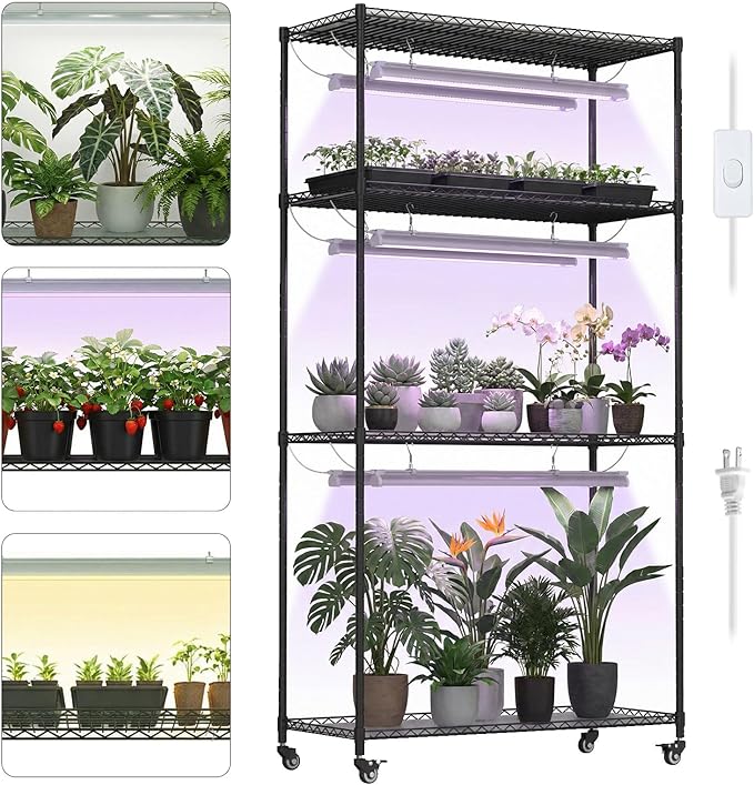 Plant Stand with Grow Lights, 4-Tier Plant Shelf, 6 Sets 3-Color LED Grow Light - Image 3