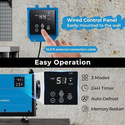 COSTWAY 124 PPD Commercial Dehumidifier, 1300 Sq.Ft Crawl Space Dehumidifier - Image 3