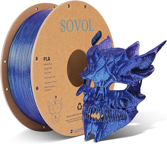Sovol Silk PLA Filament with Blue Glitter 1kg 1.75mm, Color Changeable 3D by Sovol