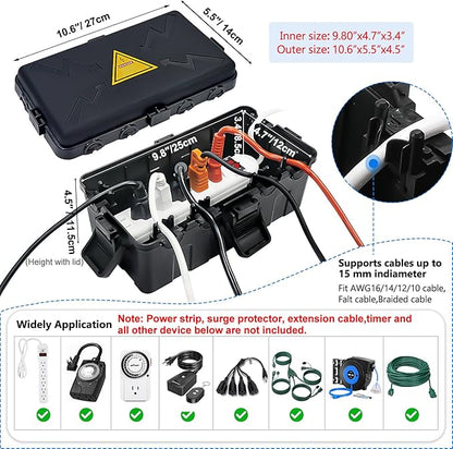 Hrensaw Medium Outdoor Electrical Box, Weatherproof Connection Box w/6 Cable - Image 2