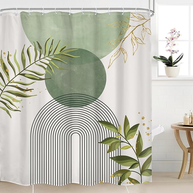 Sage Green Boho Shower Curtain 72Wx84H Extra Long Modern Abstract Bohemian by MitpokBrand