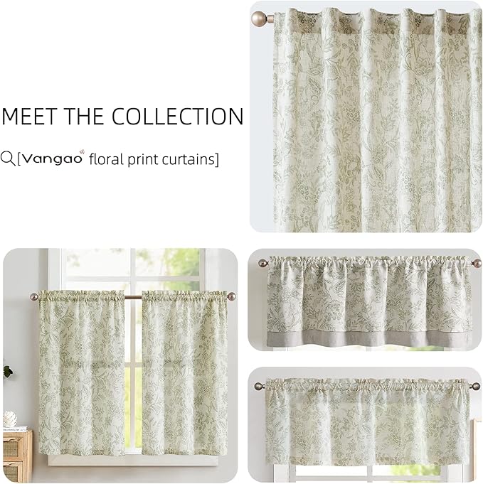 Vangao Green Floral Linen Curtains - Image 7