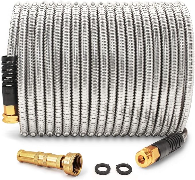 Cesun Metal Water Hose 50 ft, Outdoor Heavy Duty Garden Hose, No Kink and by Cesun