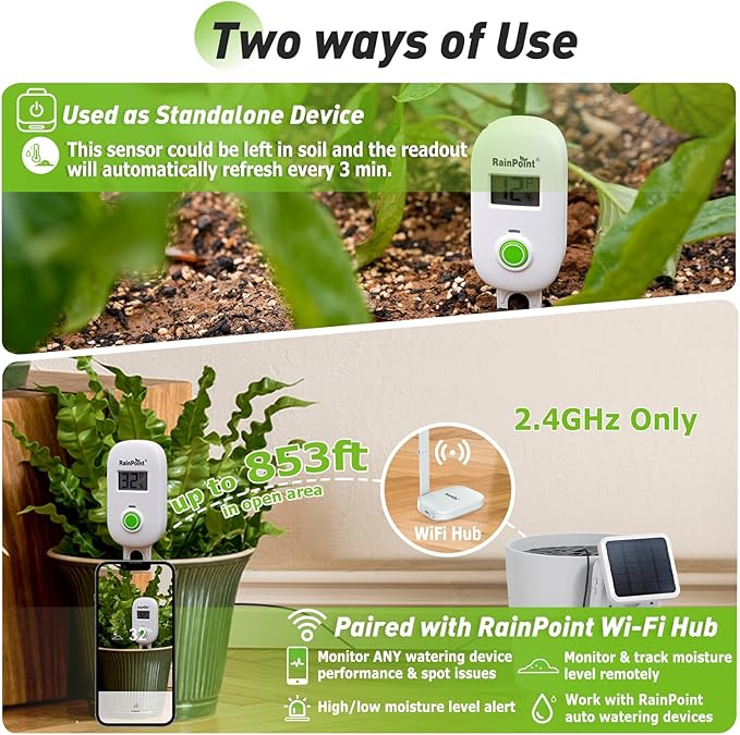 RAINPOINT Smart Digital Wireless Plant Moisture Meter Houseplants Indoor WiFi - Image 2