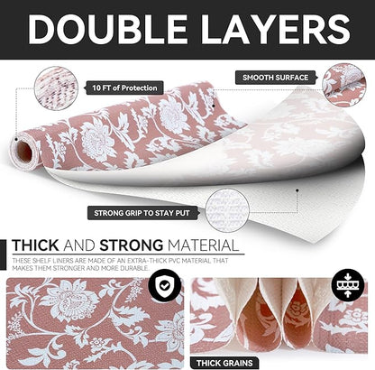 RAY STAR Shelf Liner, Non Adhesive Pink Floral Kitchen Cabinet Liner - Image 7
