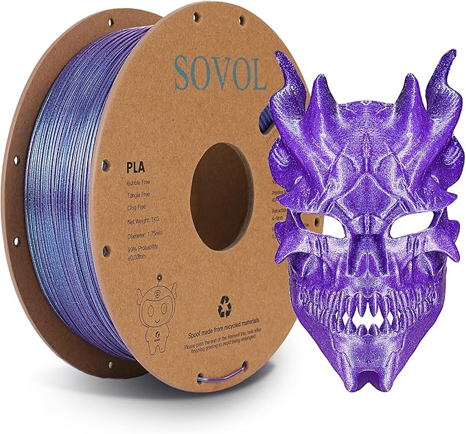 Sovol Silk PLA Filament with Blue Glitter 1kg 1.75mm, Color Changeable 3D by Sovol