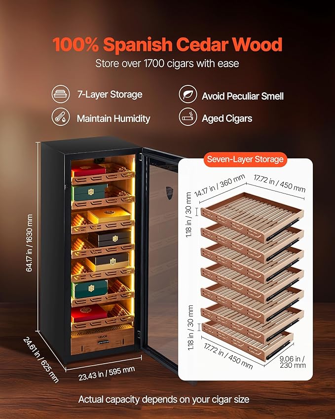 VEVOR Electric Humidor, Constant Humidity & Temperature Control, Spanish Cedar - Image 4