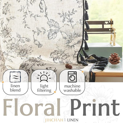 jinchan Linen Blend Curtain Floral Curtains - Image 2