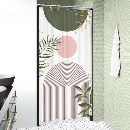 Small Stall Boho Shower Curtain 36Wx72H RV Green Pink Modern Mid Century - Image 3