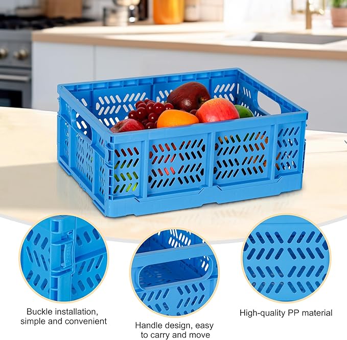 Heavy Duty Plastic Milk Crates for Storage, Collapsible Storage Basket - Image 3