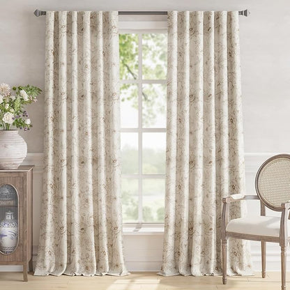 jinchan Floral Linen Curtains for Living Room 96 Inch Length Taupe Flower - Image 2
