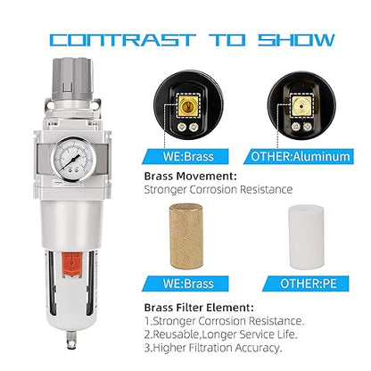 NANPU 1" NPT Compressed Air Filter Regulator Combo Piggyback, 5 Micron Brass - Image 5