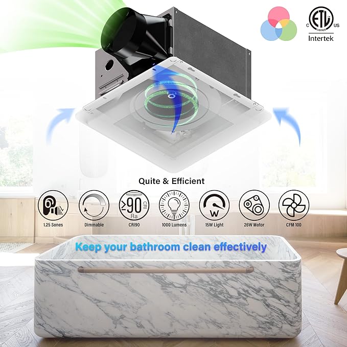Smart Bathroom Exhaust Fan: 100CFM Bath Fan - Image 2