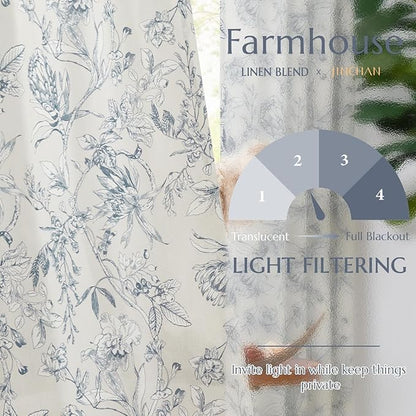 jinchan Floral Curtains 90 Inch Length Blue Flower Linen Farmhouse Curtain - Image 3
