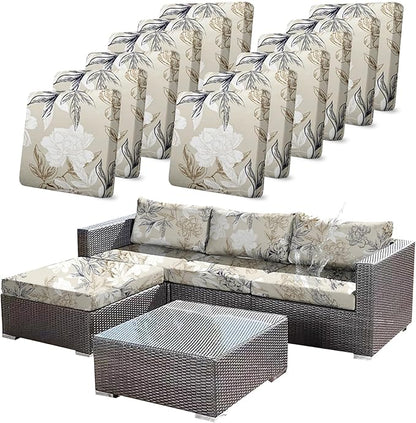12Pcs Outdoor Stretch Cushion Covers, Waterproof Outdoor Chair Floral Cushion by CALBODE