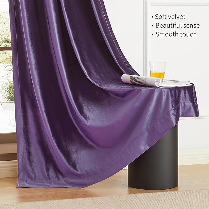 BULBUL Elegant Violet Velvet Curtains 102 inches Luxury Purple Living Room - Image 5