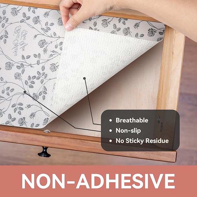 RAY STAR Shelf Liner, 12 Inch x 10 Feet Non Adhesive Floral Kitchen Cabinet - Image 8