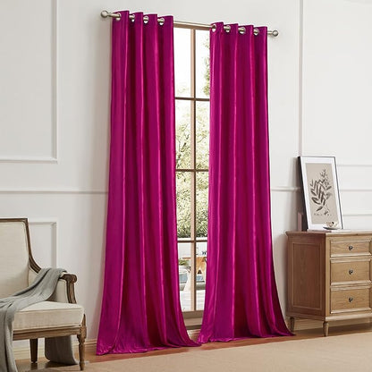 BULBUL Living Room Velvet Window Curtains 90 inch Length- 2 Panels Hot Pink - Image 9