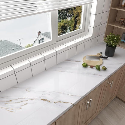15.7"x196.8" Glossy Marble Countertop Peel and stick White Marble Contact Paper - Image 8