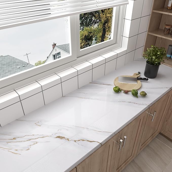 Extra Wide Marble Contact Paper 48"x118" White Marble Peel and Stick Wallpaper - Image 9