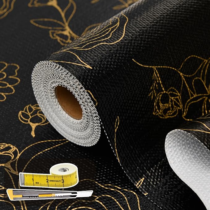 Shelf Liners for Kitchen Cabinets 23.6in x 30FT Non Adhesive Drawer Liner Black by Oneoftheworld