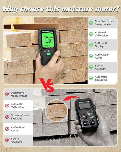 Pinless Moisture Meters Non-Invasive Digital Wood Moisture Tester Water Leak - Image 6