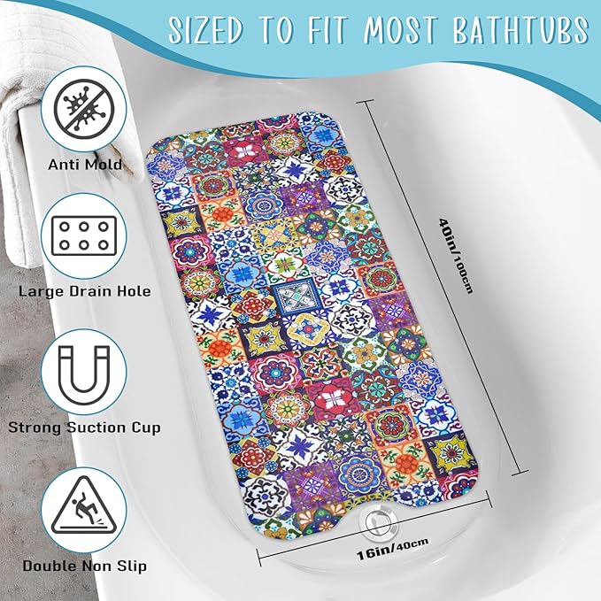 Boho Bathtub Mat Non Slip, Vintage Bath Tub Mat Baby Bath Mats - Image 2