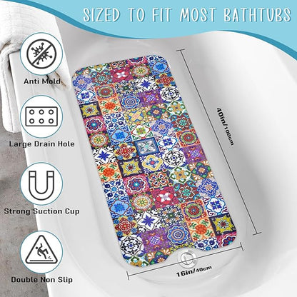 Boho Bathtub Mat Non Slip, Vintage Bath Tub Mat Baby Bath Mats - Image 2