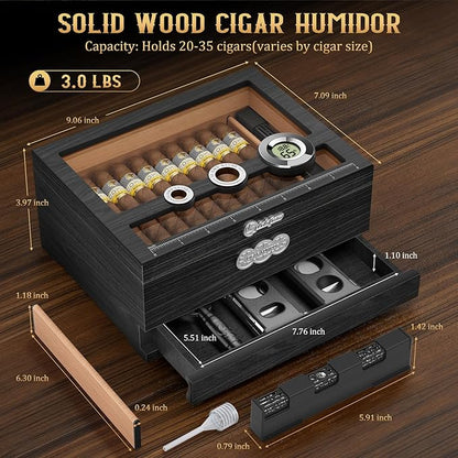 Cigar Humidor, Glass Top Desktop Humidor Box, Cigar Gifts - Image 4