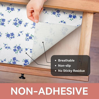 RAY STAR Shelf Liner, Non Adhesive Blue Floral Printed Kitchen Cabinet Liner - Image 8
