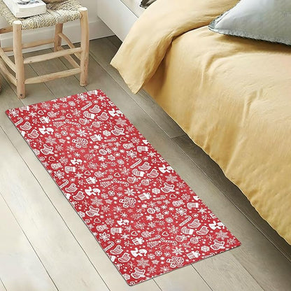 Merry Christmas Icons Snowflakes Red Decorative mat Non Slip Anti Mold Washable - Image 5