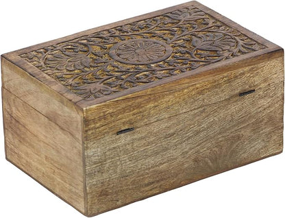 Deco 79 Mango Wood Floral Handmade Decorative Box Decorative Keepsake Boxes - Image 3