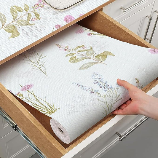 Floral Shelf Liner for Kitchen Cabinets Non Adhesive Drawer Liners Non Slip by Terravue
