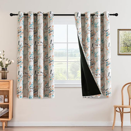 H.VERSAILTEX 100% Blackout Floral Curtains 63 inch Length 2 Panels Printed by HVERSAILTEX