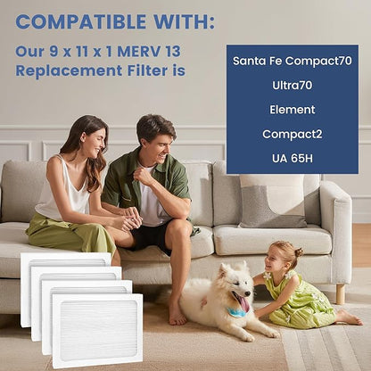 4 Pack 9 x 11 x 1 MERV 13 Replacement Filter Compatible - Image 2