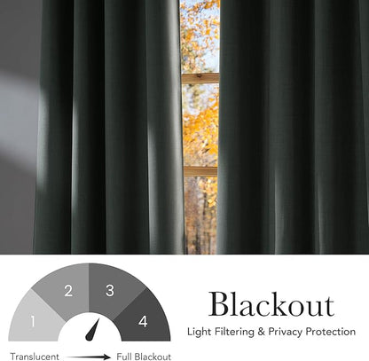 NICETOWN Sage Green Faux Linen Room Darkening Rod Pocket Curtains 63 inch Length - Image 6