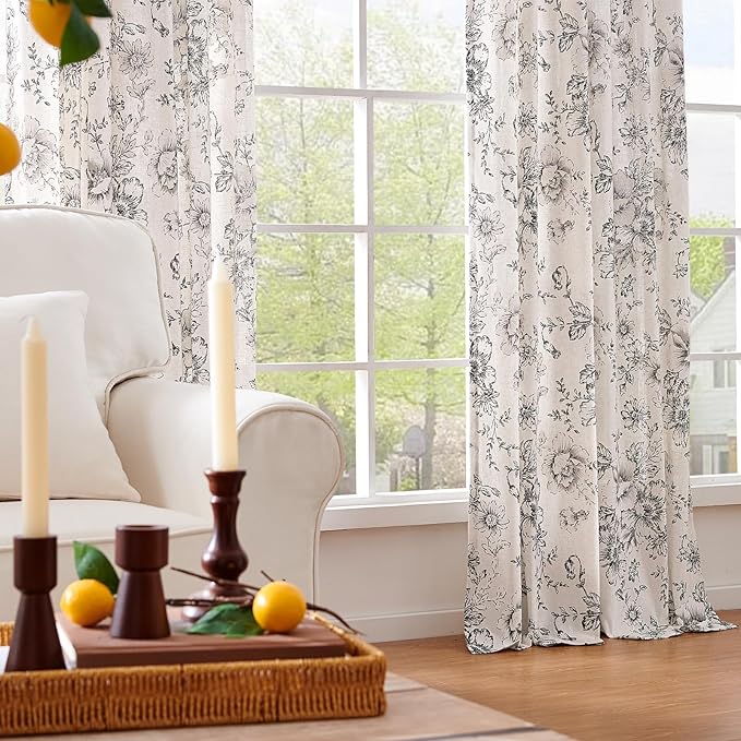 jinchan Linen Blend Curtain Floral Curtains - Image 8