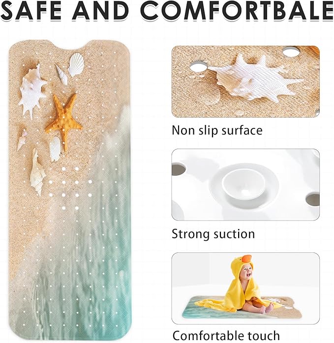 Starfish Summer Beach Bath Mat Non Slip, Sea Shell Ocean Fish 40 X 16 Inch - Image 4