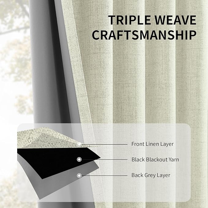 CUCRAF Linen 100% Blackout Curtains 72 Inch Length 2 Panels Set, Back Tab and - Image 6