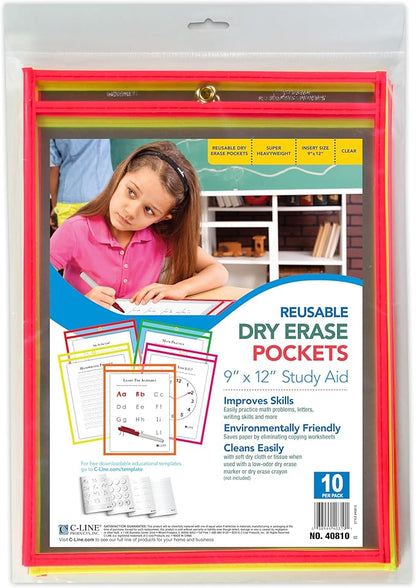 C-Line Reusable Dry Erase Pockets, 9 x 12 Inches, 10 Pockets per Pack - Image 3