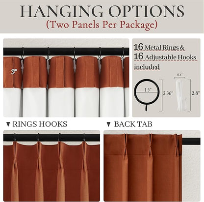 Fall Burnt Orange Curtains Pinch Pleated Blackout 96 Inches Long 2 Panels Set - Image 3